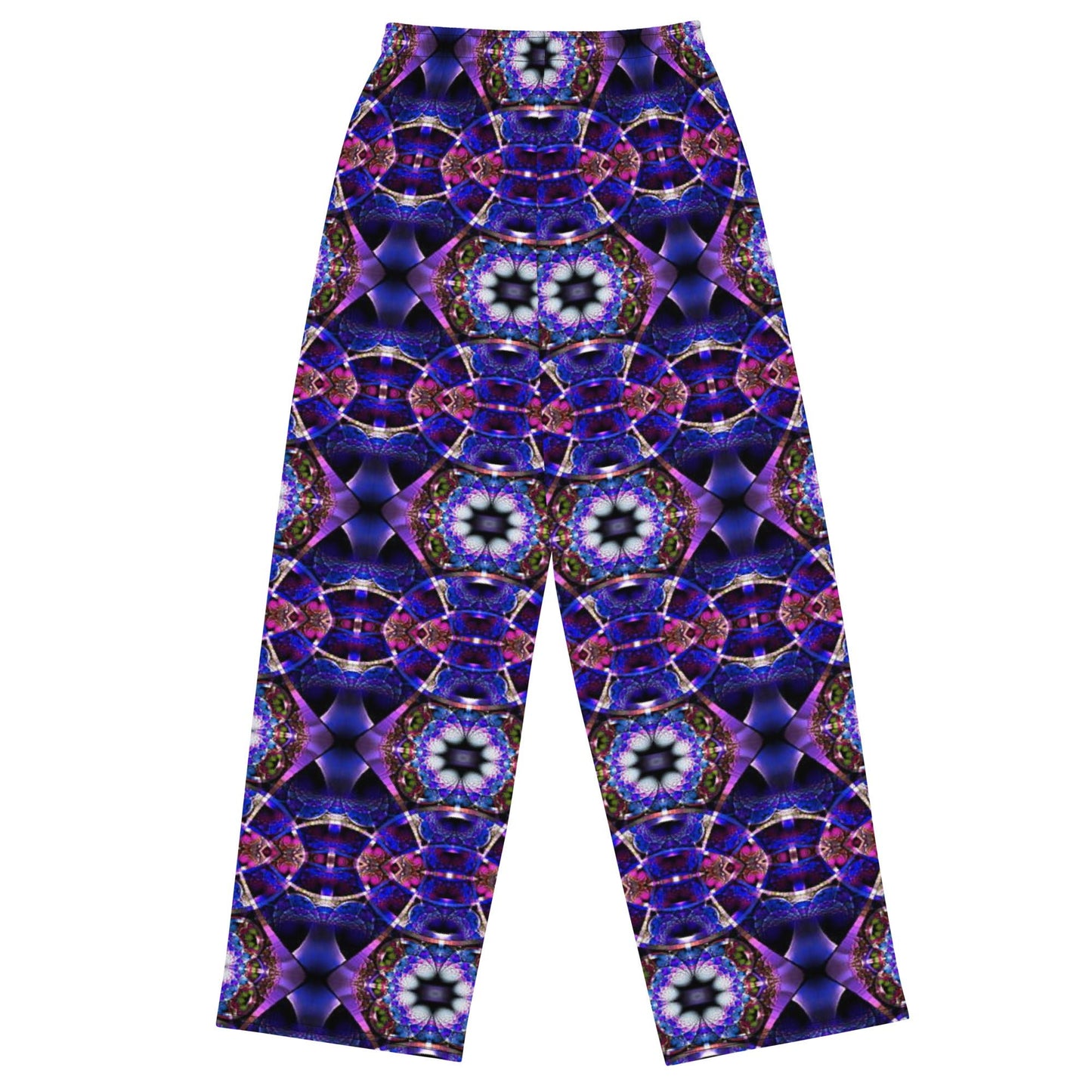 All - over print unisex wide - leg pants, Blue Floral Pattern Wide leg pants Comfortable wide - leg pants - PratSN