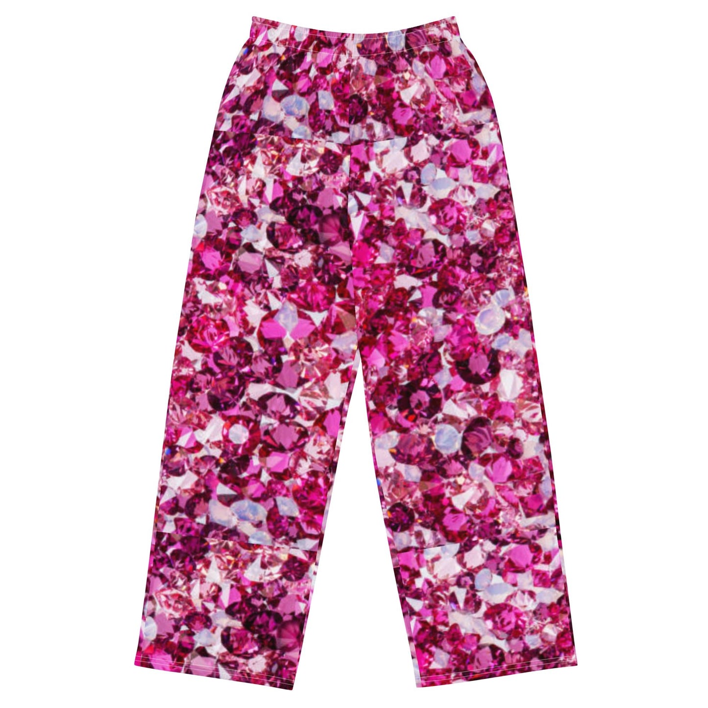 All - over print unisex wide - leg pants, Loose Fit Back Elastic Waist Trousers for Work Casual Pink Palazzo pants - PratSN