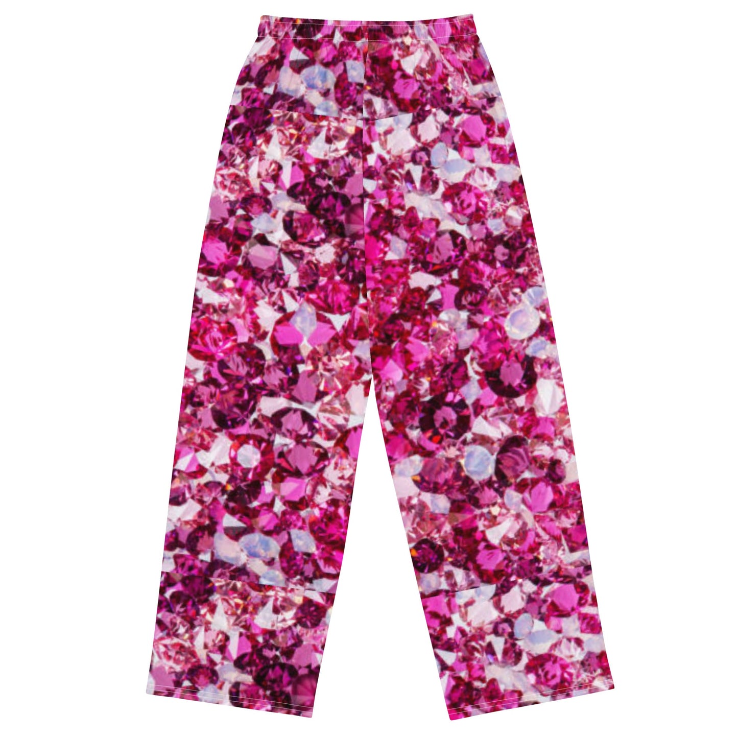 All - over print unisex wide - leg pants, Loose Fit Back Elastic Waist Trousers for Work Casual Pink Palazzo pants - PratSN