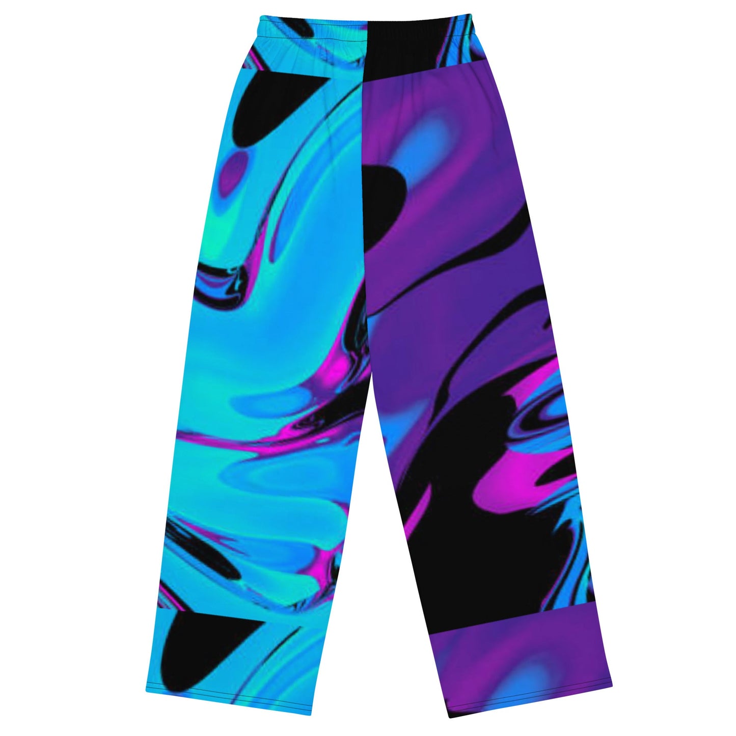 All - over print unisex wide - leg pants, Loose Fit Back Elastic Waist Trousers for Work Casual sky blue and purple pants abstract wide leg pants, - PratSN