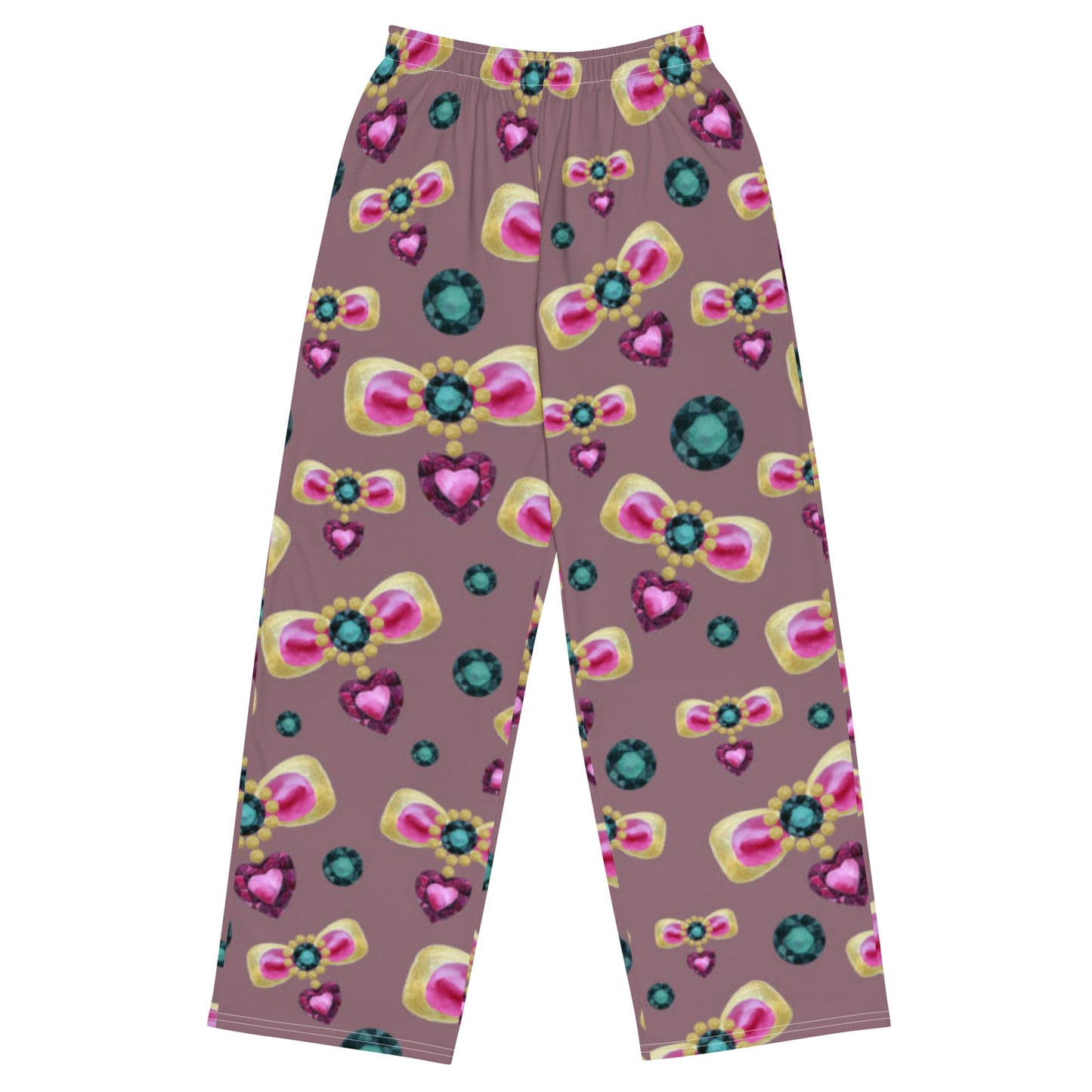 All - over print unisex wide - leg pants, Pink Purple Green wide leg pants, Comfortable wide - leg pants - PratSN