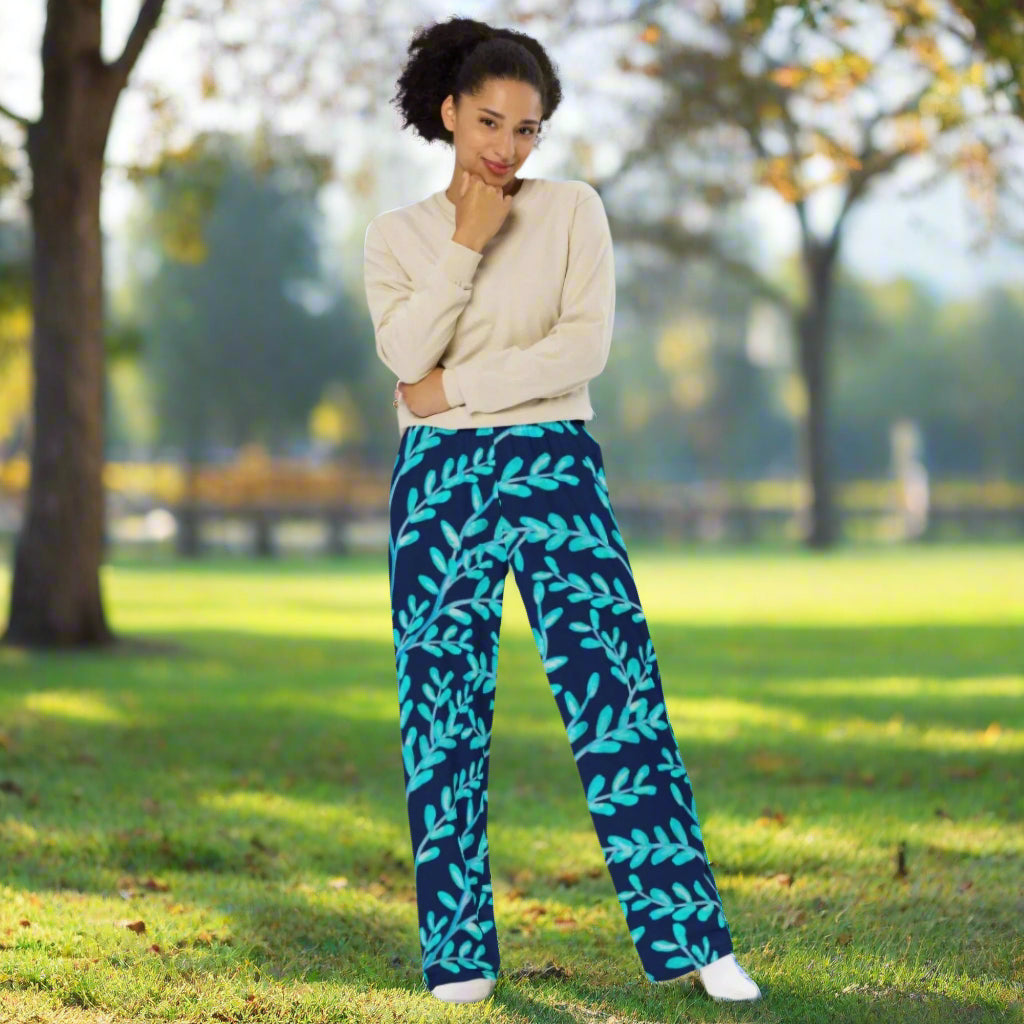 All - over print unisex wide - leg pants, Women's Floral Pants - PratSN