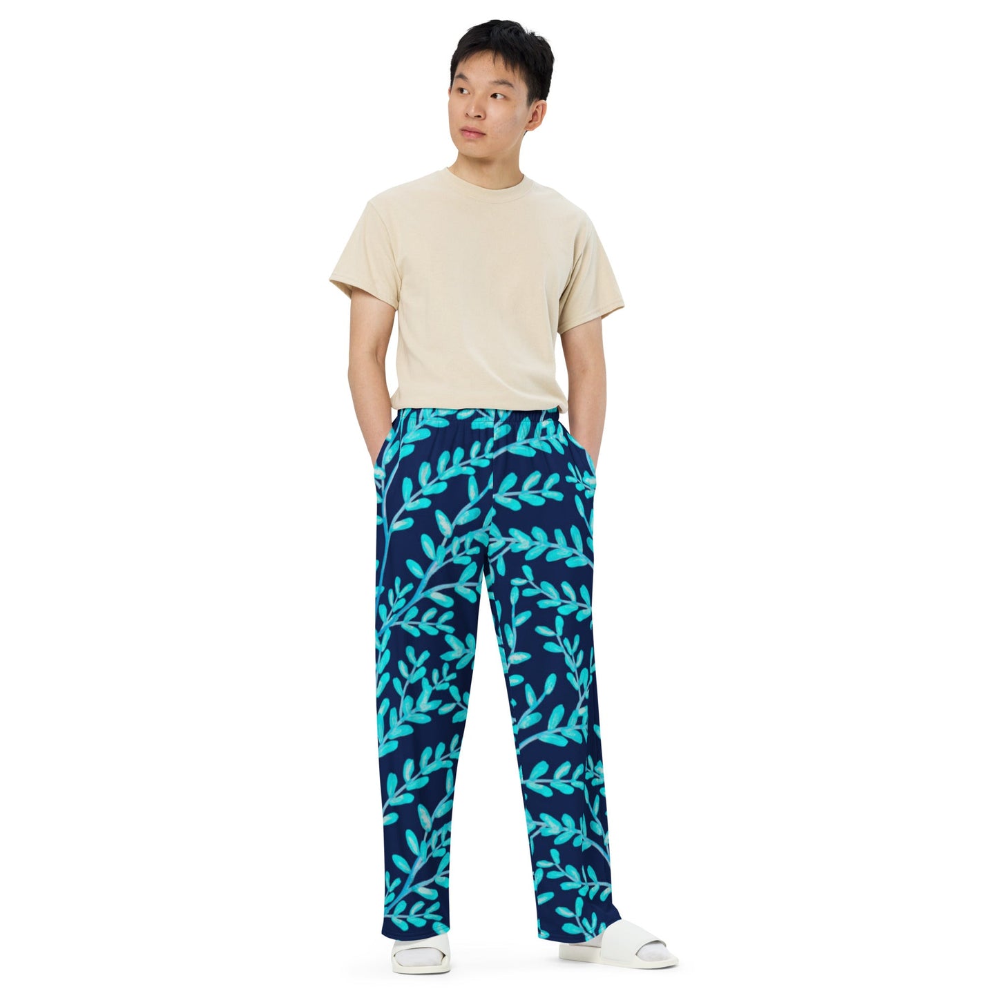 All - over print unisex wide - leg pants, Women's Floral Pants - PratSN