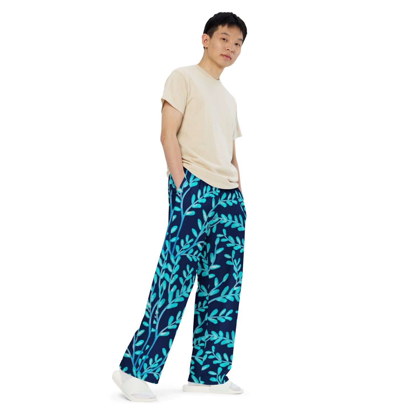 All - over print unisex wide - leg pants, Women's Floral Pants - PratSN