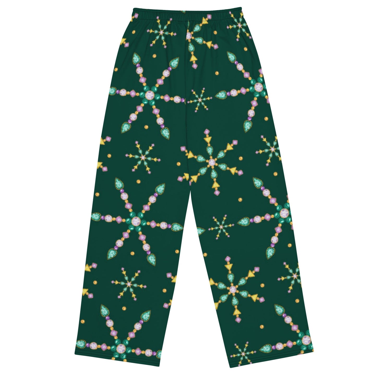 All - over print unisex wide - leg pants, Women's Green wide leg pants, Comfortable wide - leg pants - PratSN