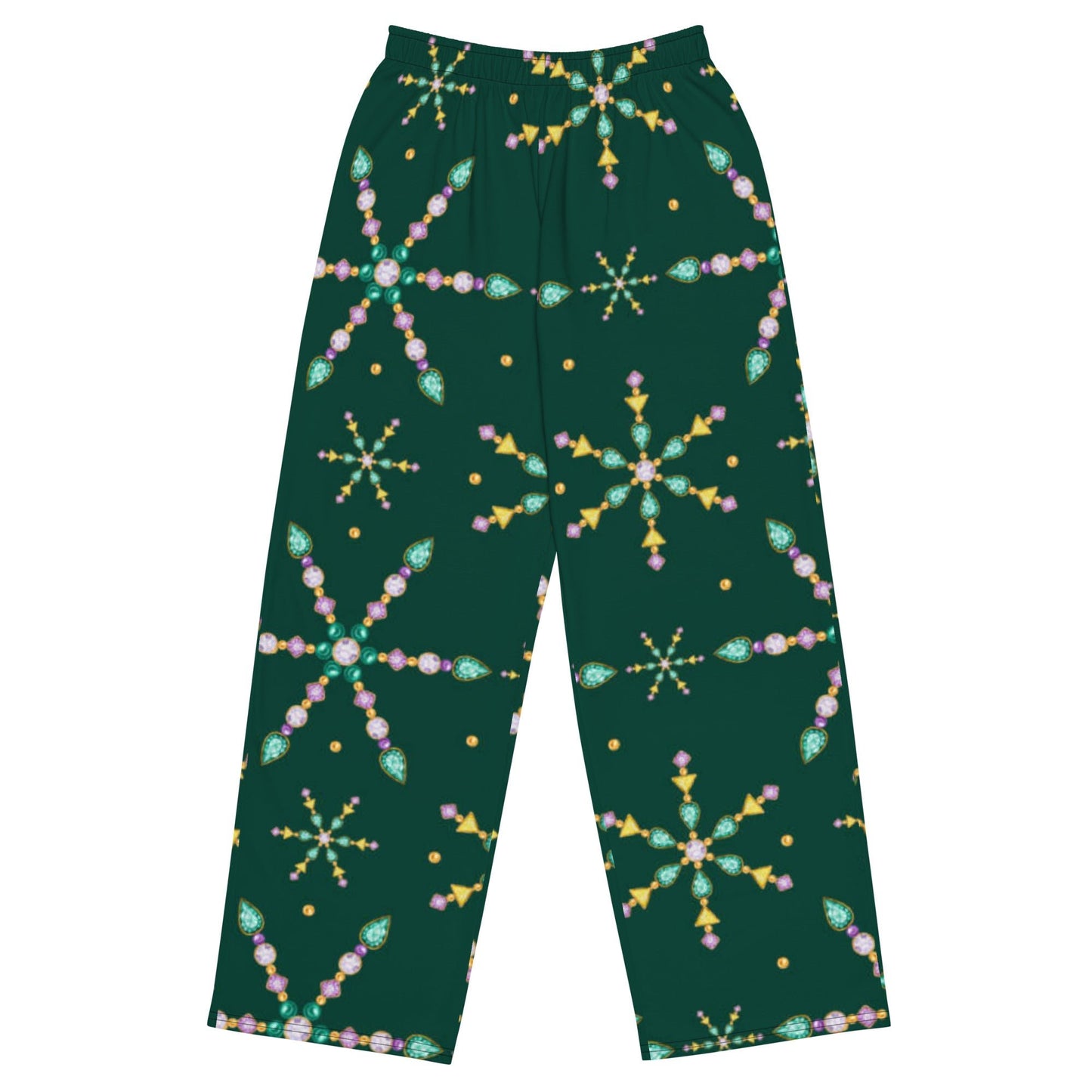 All - over print unisex wide - leg pants, Women's Green wide leg pants, Comfortable wide - leg pants - PratSN