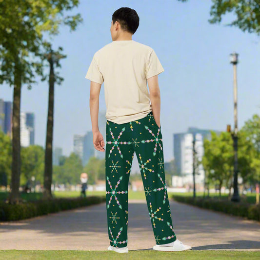 All - over print unisex wide - leg pants, Women's Green wide leg pants, Comfortable wide - leg pants - PratSN