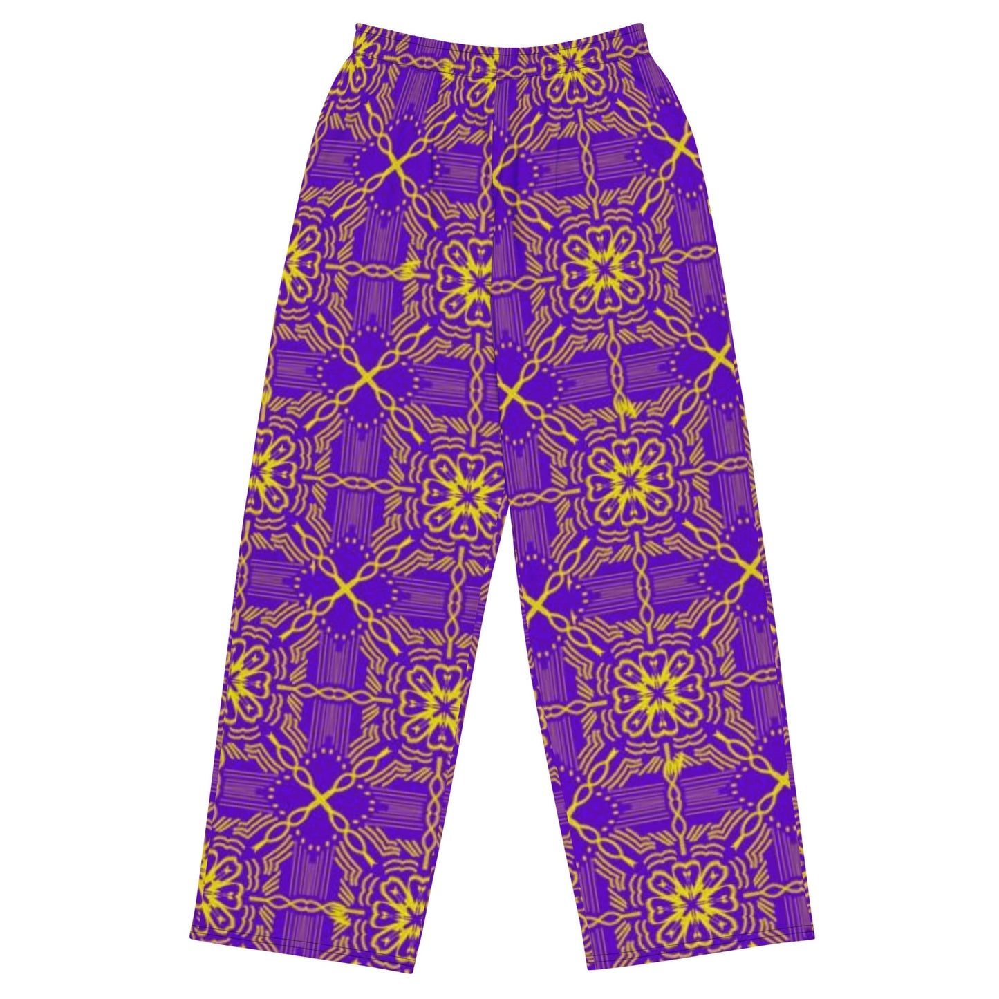 All - over print unisex wide - leg pants, Women's Purple wide leg pants, Comfortable wide - leg pants - PratSN