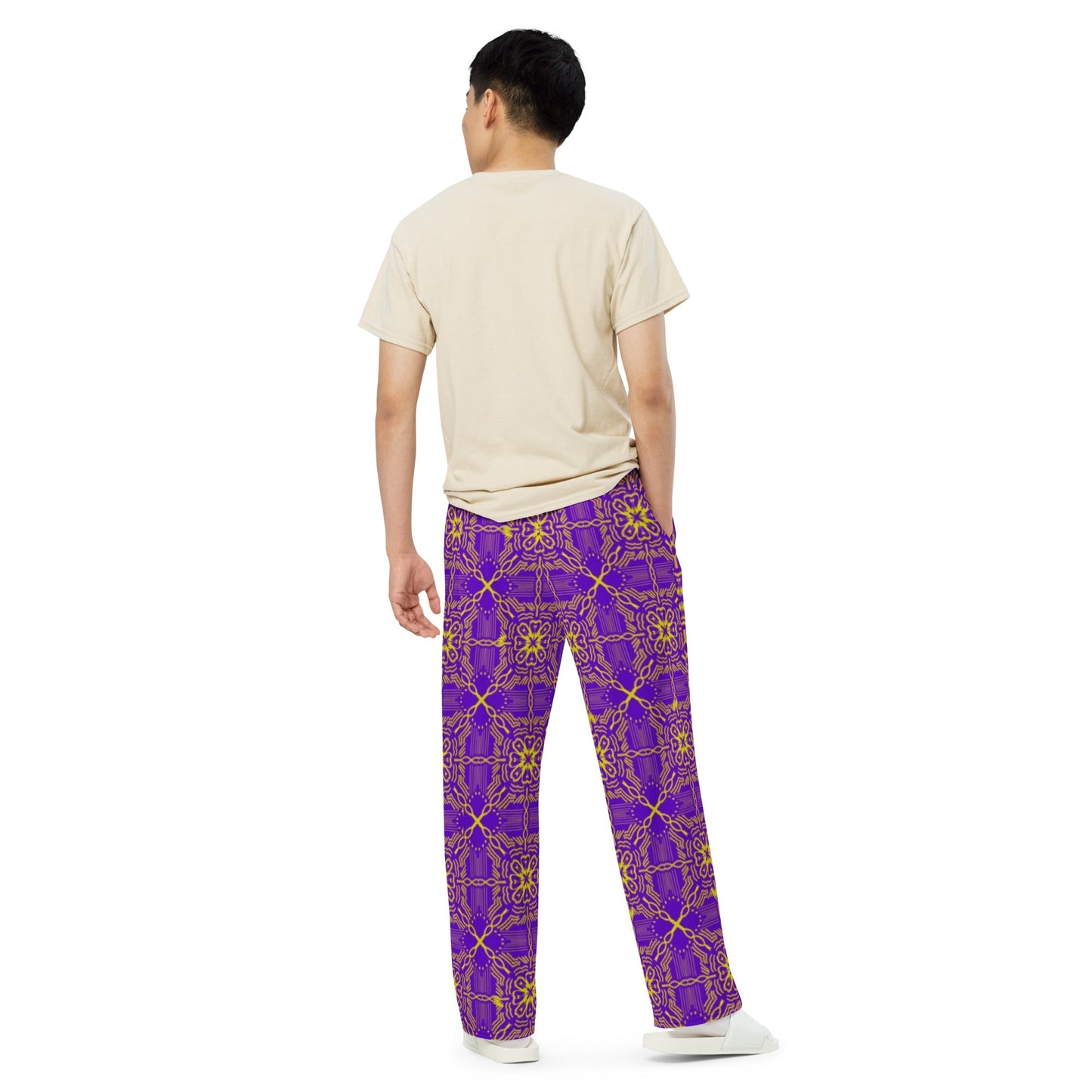 All - over print unisex wide - leg pants, Women's Purple wide leg pants, Comfortable wide - leg pants - PratSN