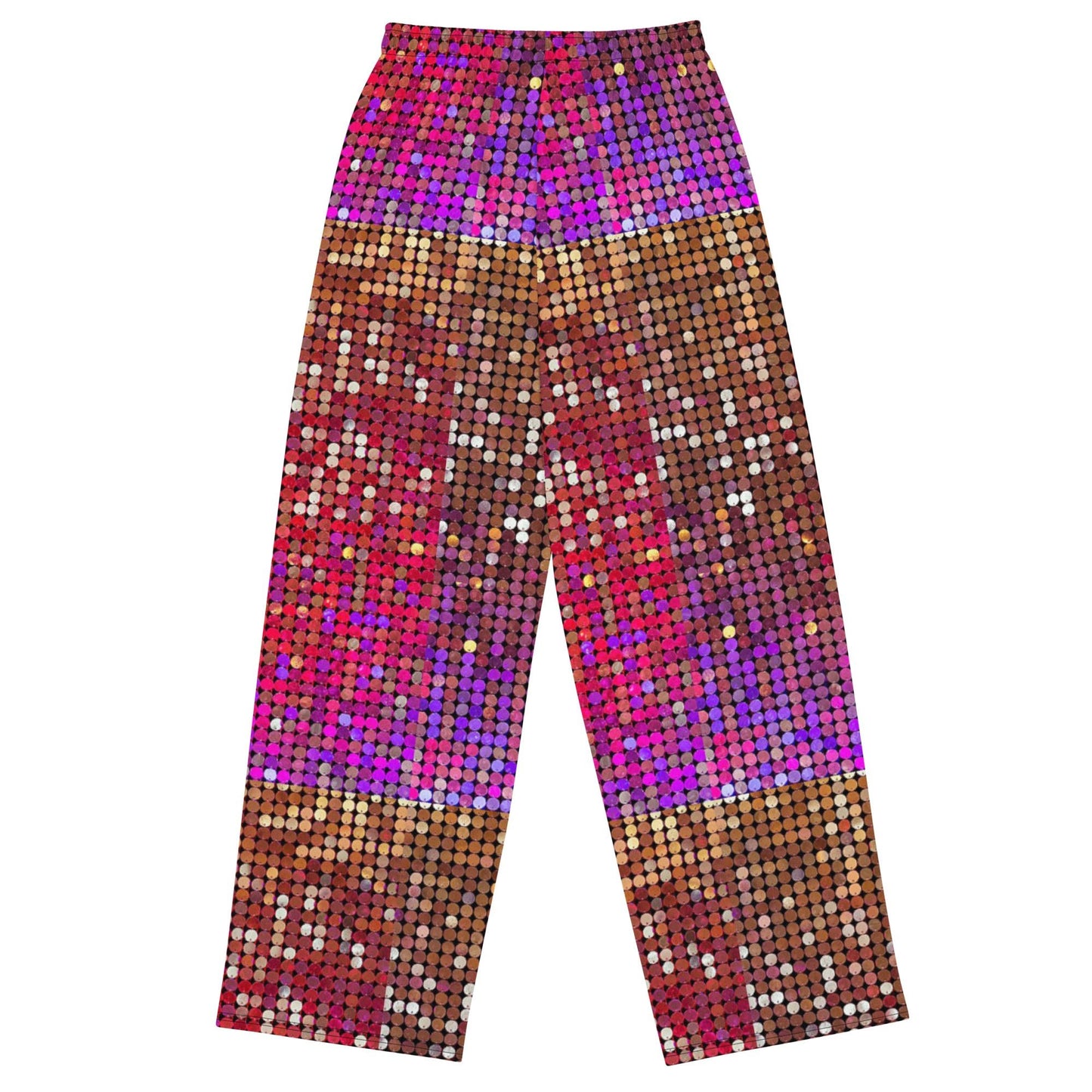 All - over print unisex wide - leg pants, Women's wide - leg pant, Comfortable wide - leg pants Pink Purple Rhinestone Print (Not real sequins Design is printed onto) fabric - PratSN