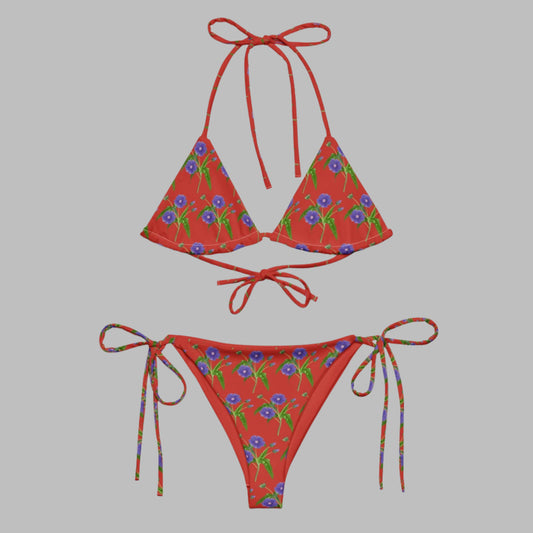 All - over print Women's string bikini, Harley Davidson Purple Flower Swimsuit, Swimwear, Cute Summer Bikini - PratSN