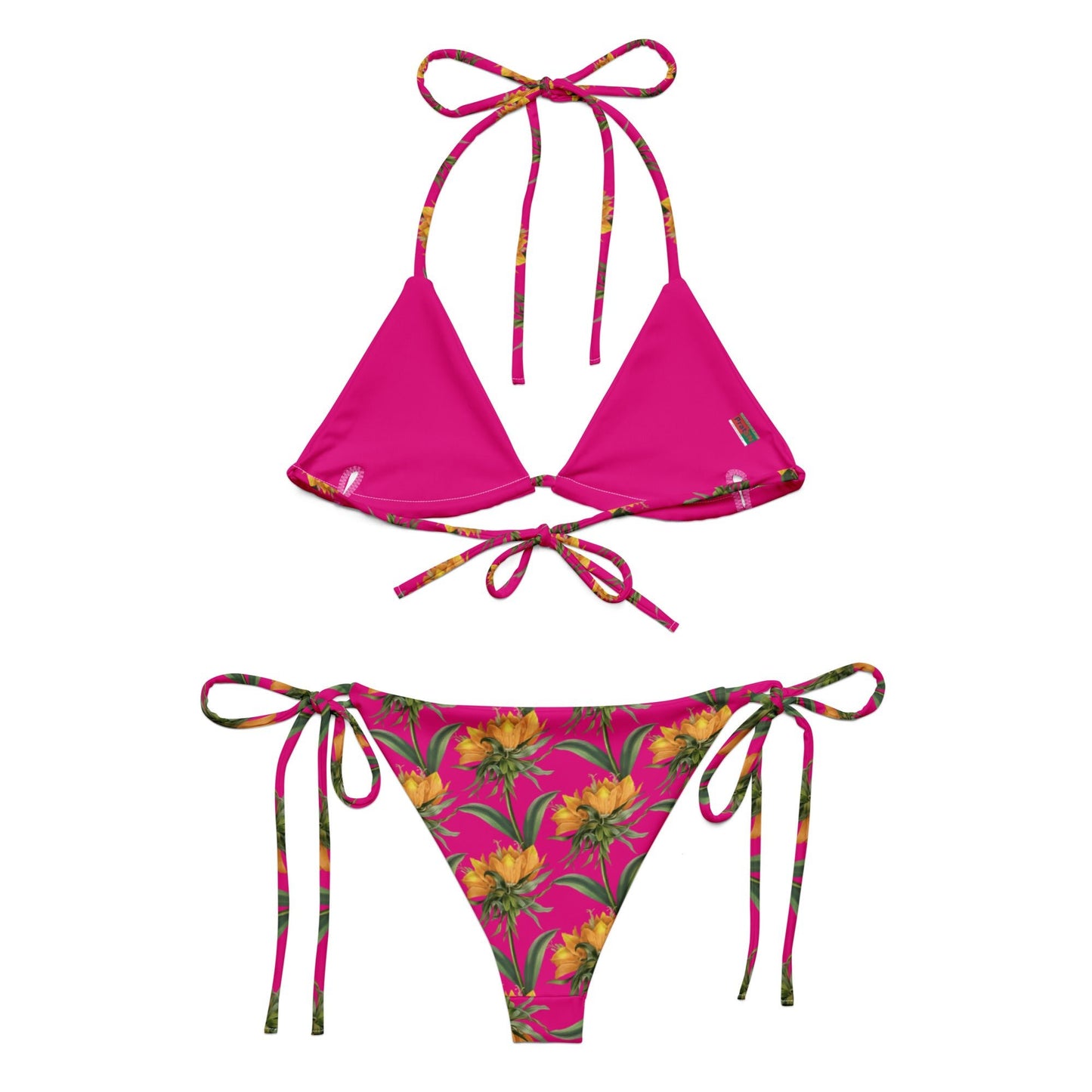 All - over print Women's string bikini,ear, White Pink Floral Bikini, Cute Summer Bikini - PratSN