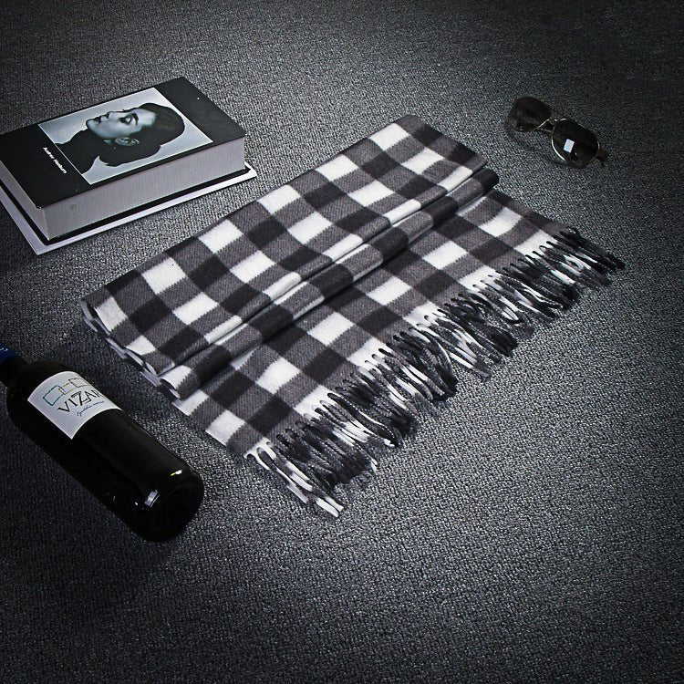 Autumn And Winter Black And White Plaid Plus - sized Thickening Thermal Men's And Women's Scarf - PratSN