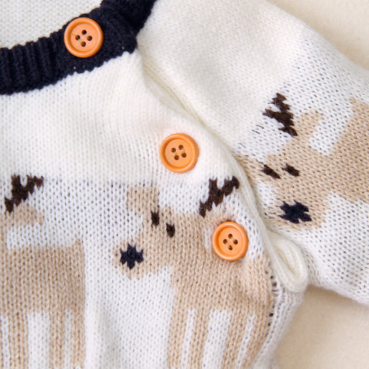 Autumn and winter boys and girls cartoon Christmas elk baby romper - PratSN