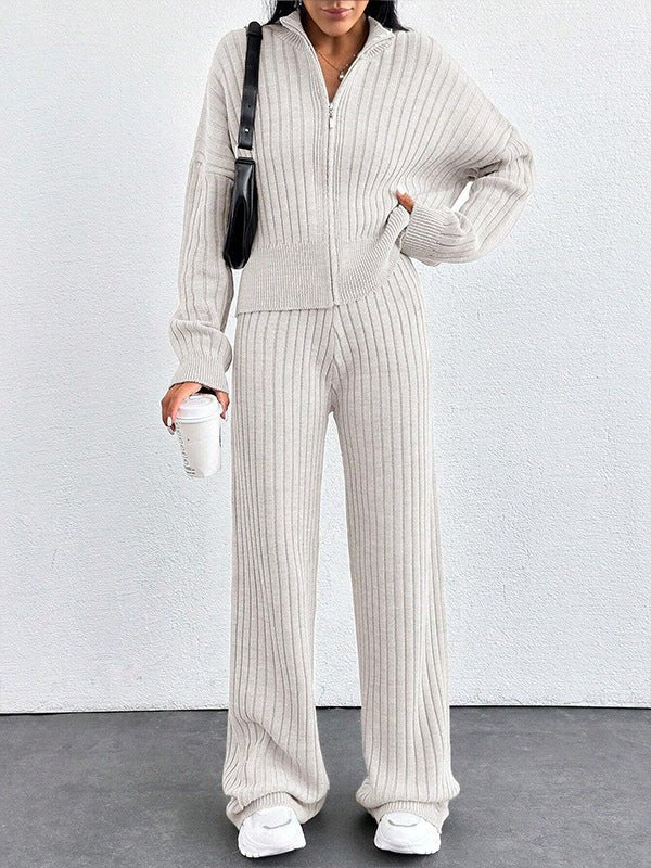 Autumn And Winter New European And American Women's Casual Loose Zip Top And Trousers Two - piece Set - PratSN