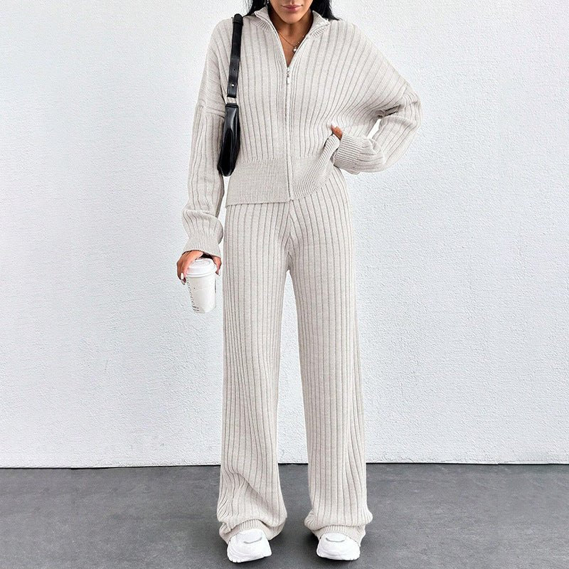 Autumn And Winter New European And American Women's Casual Loose Zip Top And Trousers Two - piece Set - PratSN