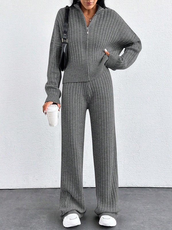 Autumn And Winter New European And American Women's Casual Loose Zip Top And Trousers Two - piece Set - PratSN