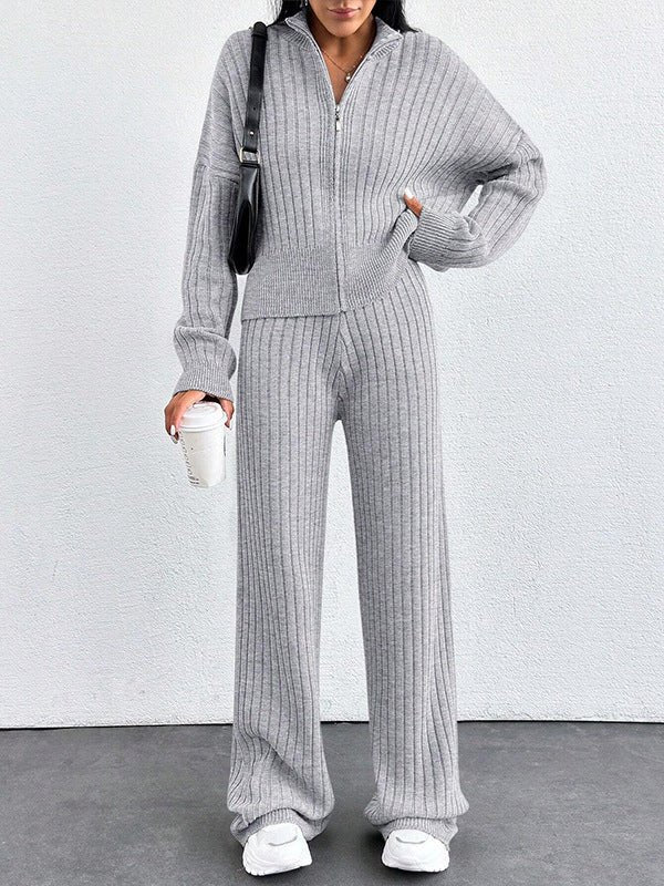Autumn And Winter New European And American Women's Casual Loose Zip Top And Trousers Two - piece Set - PratSN