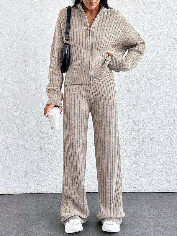Autumn And Winter New European And American Women's Casual Loose Zip Top And Trousers Two - piece Set - PratSN