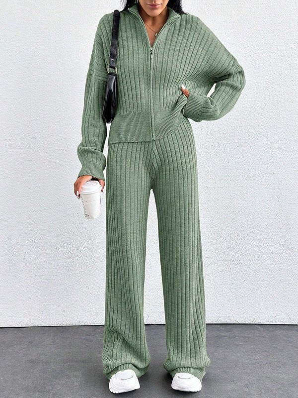 Autumn And Winter New European And American Women's Casual Loose Zip Top And Trousers Two - piece Set - PratSN