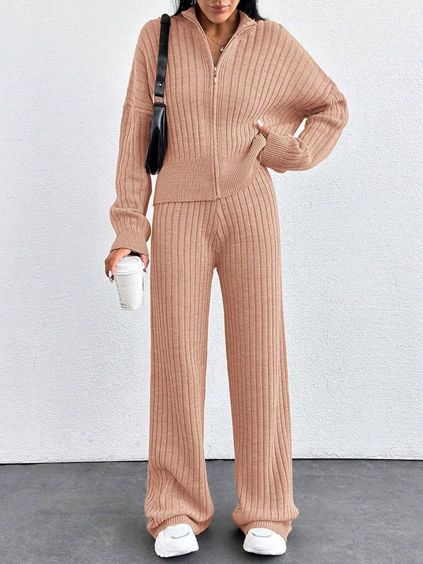 Autumn And Winter New European And American Women's Casual Loose Zip Top And Trousers Two - piece Set - PratSN