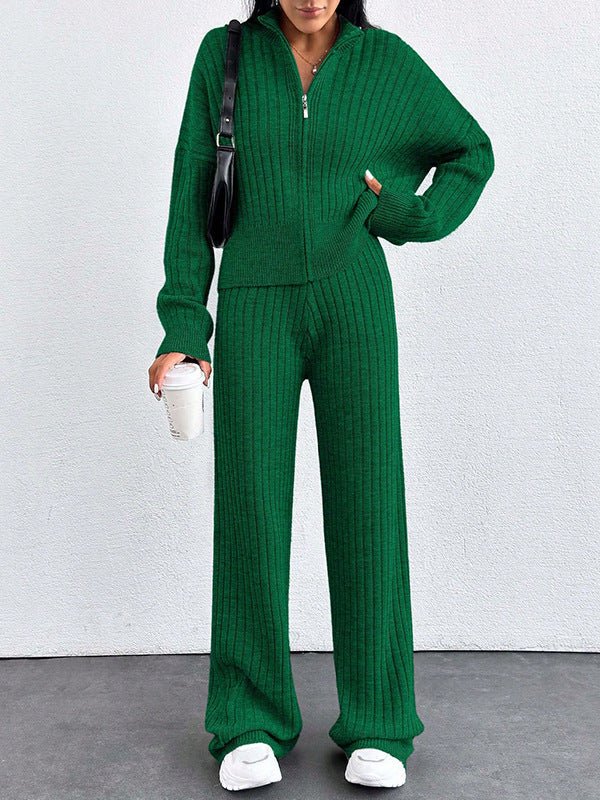 Autumn And Winter New European And American Women's Casual Loose Zip Top And Trousers Two - piece Set - PratSN