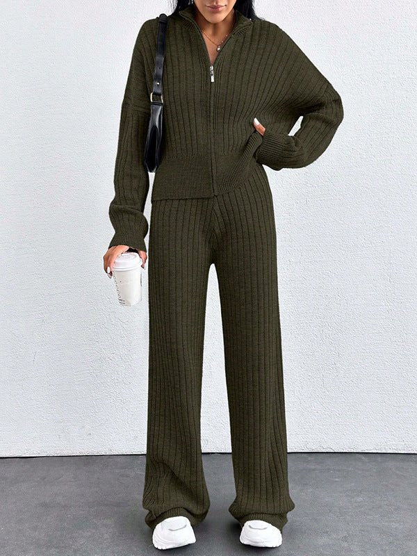 Autumn And Winter New European And American Women's Casual Loose Zip Top And Trousers Two - piece Set - PratSN