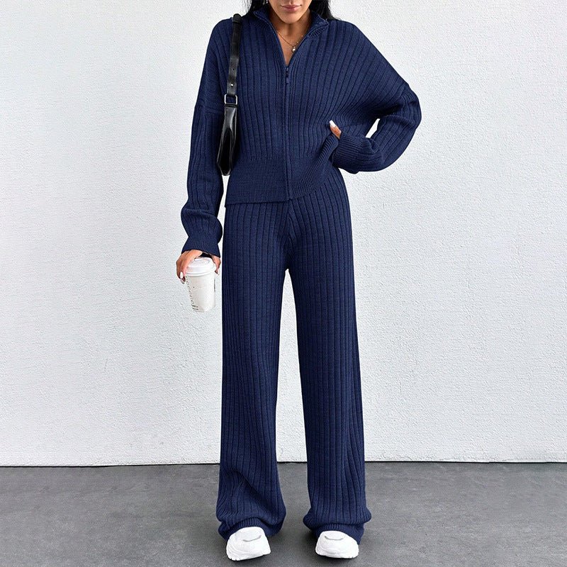 Autumn And Winter New European And American Women's Casual Loose Zip Top And Trousers Two - piece Set - PratSN