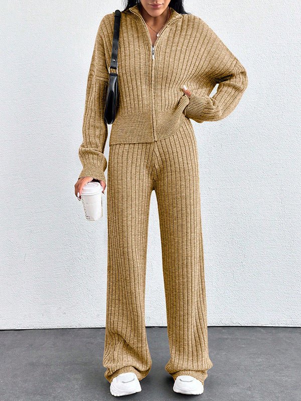 Autumn And Winter New European And American Women's Casual Loose Zip Top And Trousers Two - piece Set - PratSN