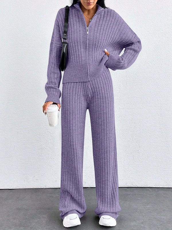 Autumn And Winter New European And American Women's Casual Loose Zip Top And Trousers Two - piece Set - PratSN