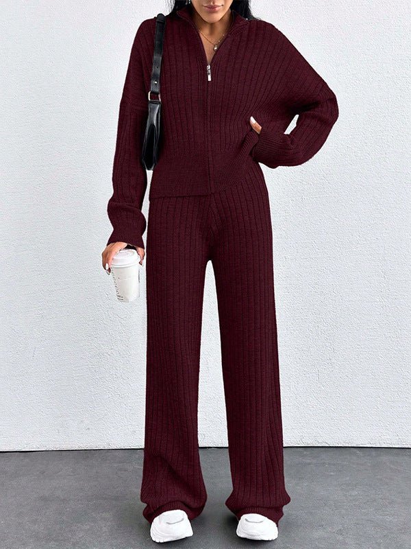 Autumn And Winter New European And American Women's Casual Loose Zip Top And Trousers Two - piece Set - PratSN