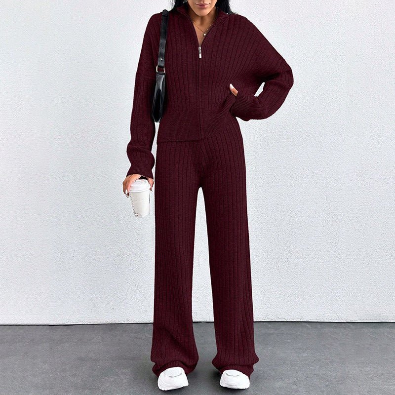 Autumn And Winter New European And American Women's Casual Loose Zip Top And Trousers Two - piece Set - PratSN