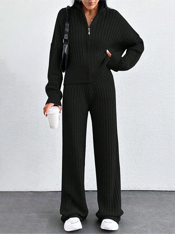 Autumn And Winter New European And American Women's Casual Loose Zip Top And Trousers Two - piece Set - PratSN