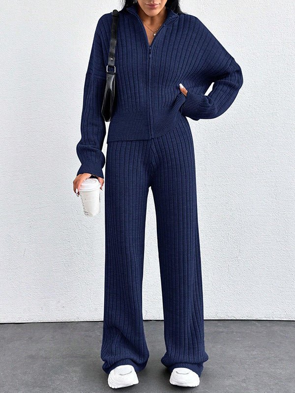 Autumn And Winter New European And American Women's Casual Loose Zip Top And Trousers Two - piece Set - PratSN