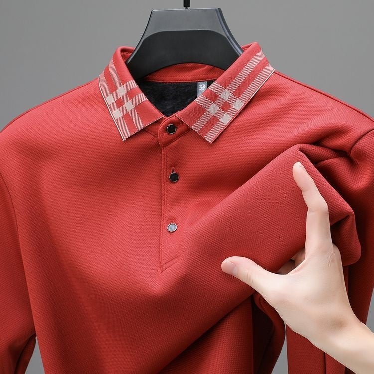 Autumn And Winter New Men's Fleece T-shirt Lapel Loose, Simple And All - matching - PratSN