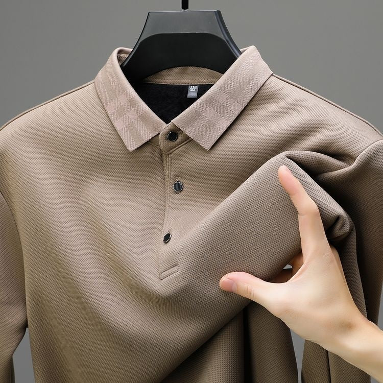 Autumn And Winter New Men's Fleece T-shirt Lapel Loose, Simple And All - matching - PratSN