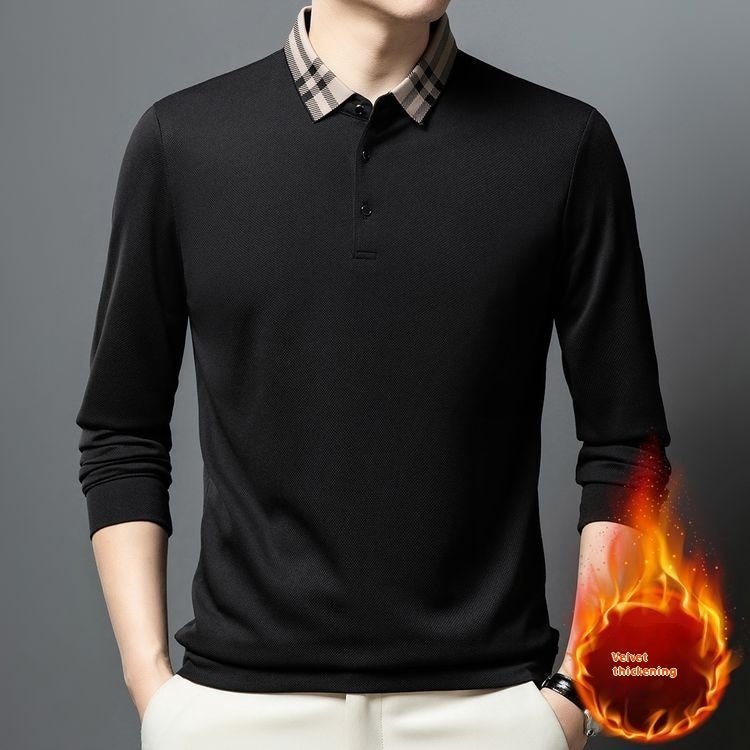 Autumn And Winter New Men's Fleece T-shirt Lapel Loose, Simple And All - matching - PratSN