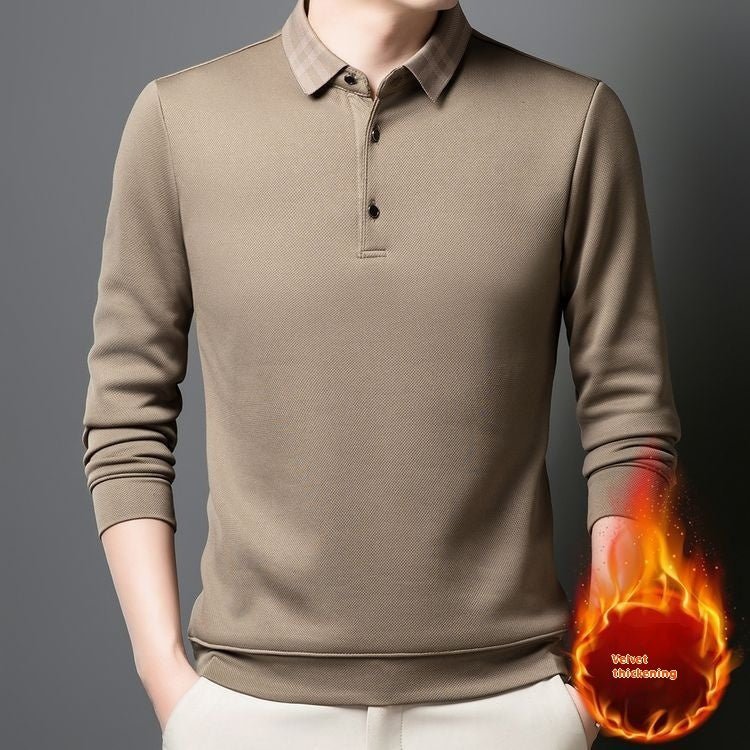 Autumn And Winter New Men's Fleece T-shirt Lapel Loose, Simple And All - matching - PratSN