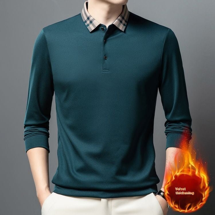 Autumn And Winter New Men's Fleece T-shirt Lapel Loose, Simple And All - matching - PratSN