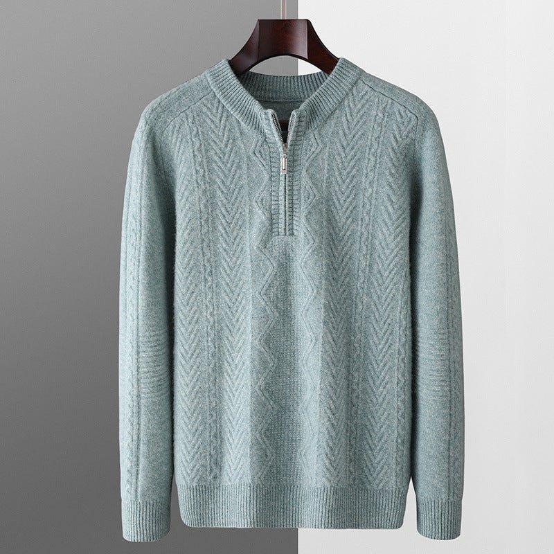 Autumn And Winter Pure Wool Men's Diamond Lattice Loose Half Zipper Sweater - PratSN