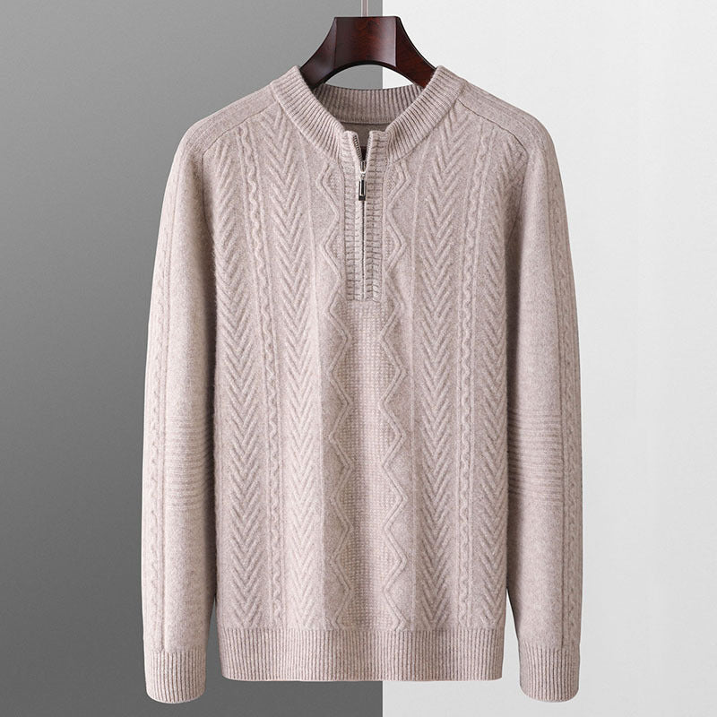 Autumn And Winter Pure Wool Men's Diamond Lattice Loose Half Zipper Sweater - PratSN
