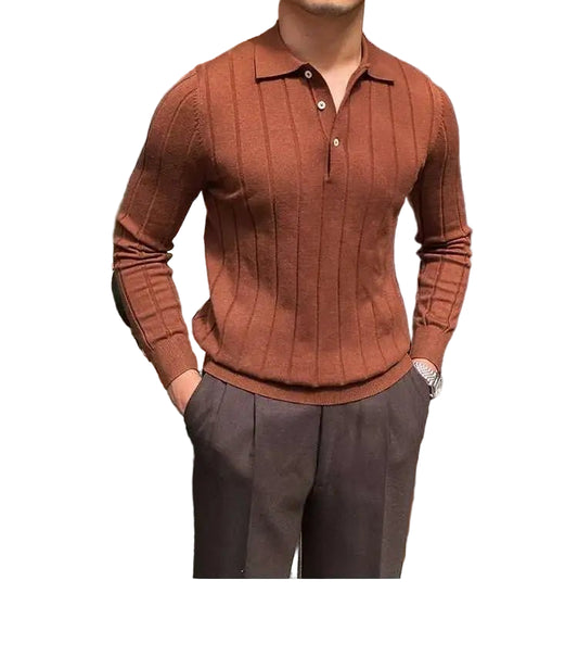 Autumn Casual Men's Knitted Sweater Striped Polo Shirt Lapel Polo T-shirt - PratSN