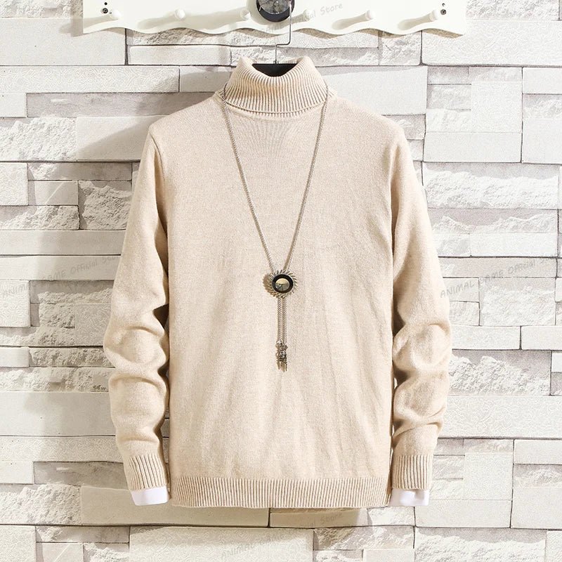 Autumn Mens High Quality Knitted Turtleneck Sweater Slim Fit Long Sleeve Anti - pilling Pullover Solid Color Trend Men Streetwea - PratSN