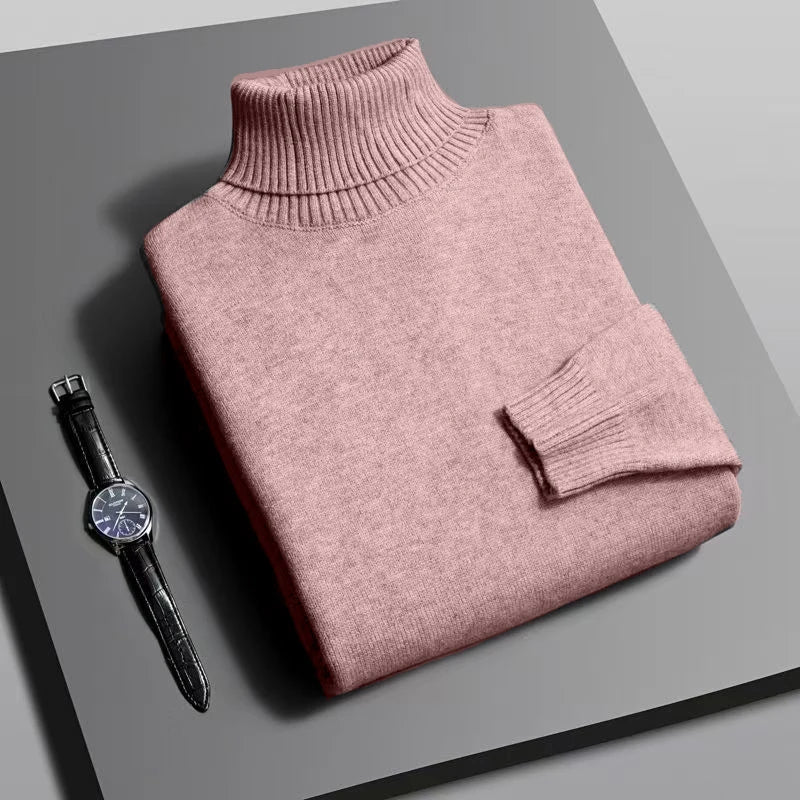 Autumn Mens High Quality Knitted Turtleneck Sweater Slim Fit Long Sleeve Anti - pilling Pullover Solid Color Trend Men Streetwea - PratSN