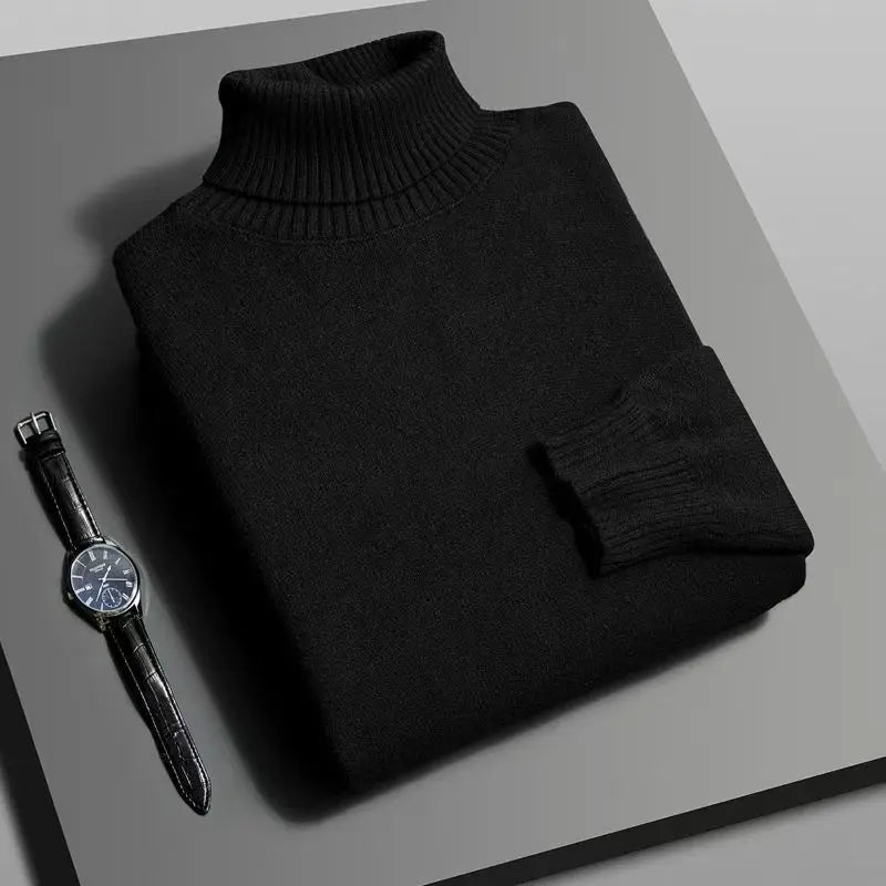 Autumn Mens High Quality Knitted Turtleneck Sweater Slim Fit Long Sleeve Anti - pilling Pullover Solid Color Trend Men Streetwea - PratSN
