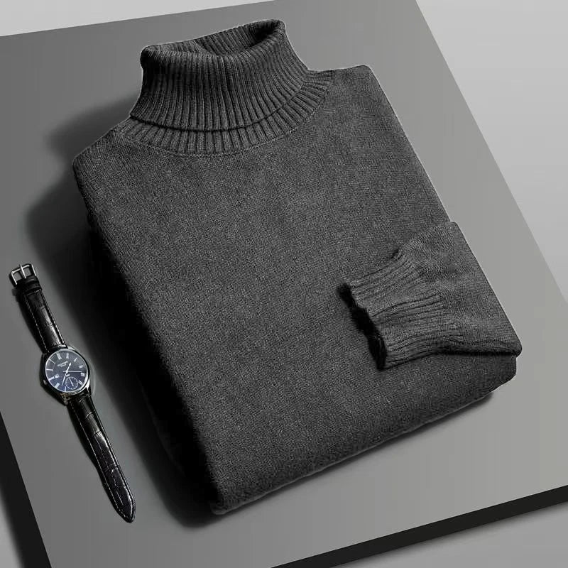 Autumn Mens High Quality Knitted Turtleneck Sweater Slim Fit Long Sleeve Anti - pilling Pullover Solid Color Trend Men Streetwea - PratSN