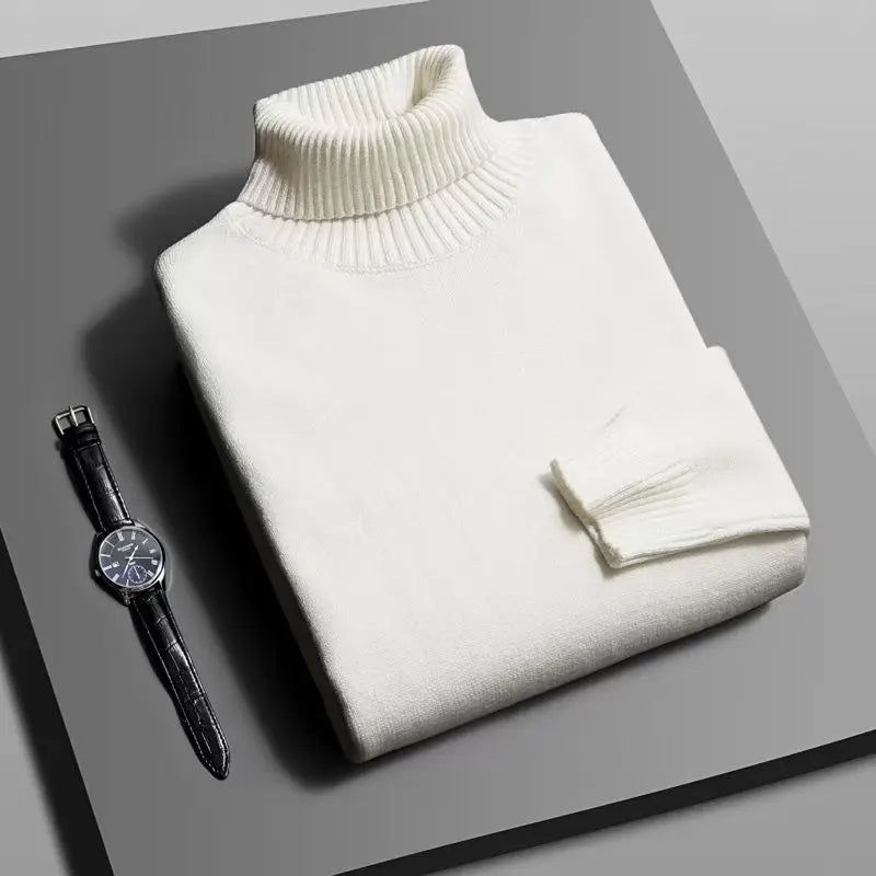 Autumn Mens High Quality Knitted Turtleneck Sweater Slim Fit Long Sleeve Anti - pilling Pullover Solid Color Trend Men Streetwea - PratSN