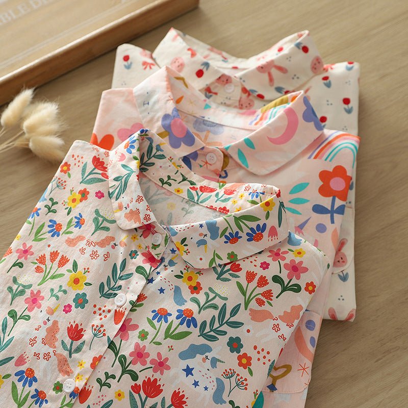 Autumn New Women's Clothing Printed Loose Lapel Long Sleeves Shirt - PratSN