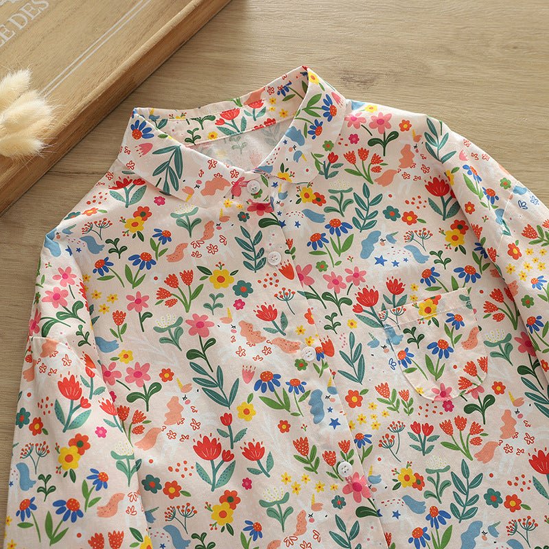 Autumn New Women's Clothing Printed Loose Lapel Long Sleeves Shirt - PratSN