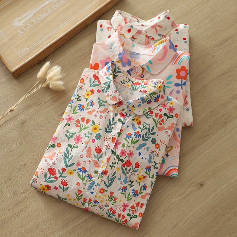 Autumn New Women's Clothing Printed Loose Lapel Long Sleeves Shirt - PratSN
